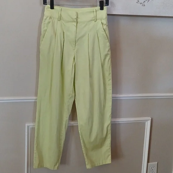 Lime High Waisted Cotton Pleated Pants By Forever 21. Size S - Picture 15 of 17